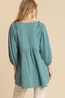 Umgee Gauze Babydoll Top in Sea Green FINAL SALE Shirts & Tops Umgee   