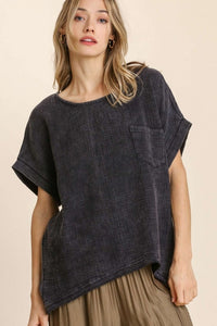 Umgee Mineral Washed Top in Black Shirts & Tops Umgee   