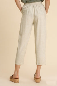 Umgee Linen Blend Pants with Frayed Details in Oatmeal FINAL SALE Pants Umgee   