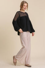 Load image into Gallery viewer, Umgee Long Sleeve Linen Blend Top with Crochet Yoke in Black Shirts &amp; Tops Umgee   
