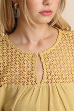 Load image into Gallery viewer, Umgee Long Sleeve Linen Blend Top with Crochet Yoke in Marigold Shirts &amp; Tops Umgee   
