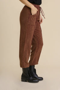 Umgee Linen Blend Mineral Wash Jogger Pants in Plum Pants Umgee   