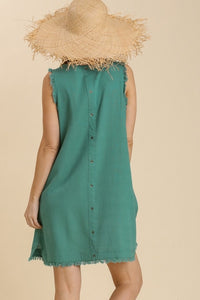 Umgee Sleeveless Linen Blend Dress with Frayed Details in Jade FINAL SALE Dresses Umgee   