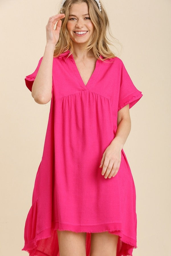 Umgee Linen Blend Dress with Tiered Back in Hot Pink FINAL SALE Dresses Umgee   