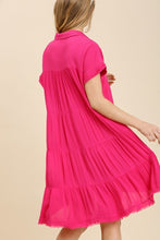 Load image into Gallery viewer, Umgee Linen Blend Dress with Tiered Back in Hot Pink Dresses Umgee   
