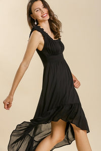 Umgee Smocked High Low Midi Dress in Black FINAL SALE Dresses Umgee   