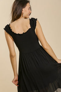 Umgee Smocked High Low Midi Dress in Black FINAL SALE Dresses Umgee   