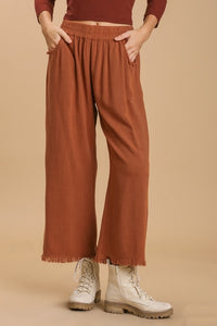 Umgee Wide Leg Linen Pants in Brick Bottoms Umgee   