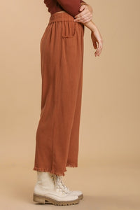 Umgee Wide Leg Linen Pants in Brick Bottoms Umgee   