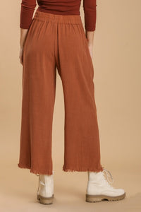 Umgee Wide Leg Linen Pants in Brick Bottoms Umgee   