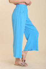 Load image into Gallery viewer, Umgee Wide Leg Linen Pants in Cyan Blue Bottoms Umgee   
