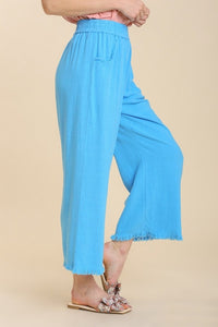 Umgee Wide Leg Linen Pants in Cyan Blue Bottoms Umgee   