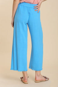 Umgee Wide Leg Linen Pants in Cyan Blue Bottoms Umgee   