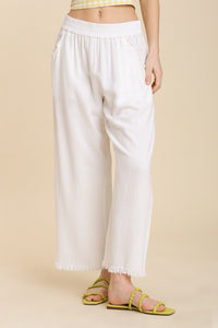 Umgee Wide Leg Linen Pants in Off White Bottoms Umgee   