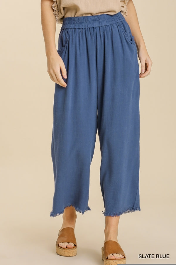 Umgee Wide Leg Linen Pants in Slate Blue – June Adel