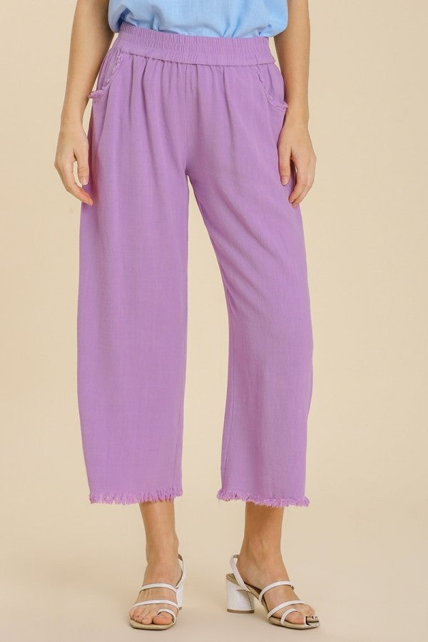 Umgee Wide Leg Linen Pants in Lavender Bottoms Umgee   