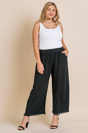 Umgee Wide Leg Linen Pants in Black Bottoms Umgee   