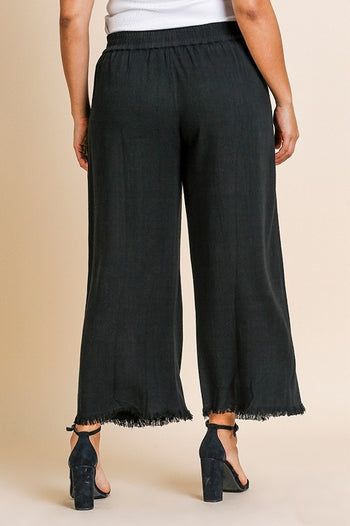 Umgee Wide Leg Linen Pants in Black Bottoms Umgee   