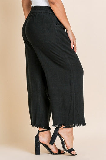 Umgee Wide Leg Linen Pants in Black Bottoms Umgee   