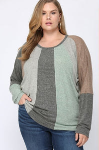 GiGio Color Block Top with Vertical Design in Charcoal Mix Top Gigio   