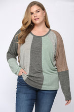 Load image into Gallery viewer, GiGio Color Block Top with Vertical Design in Charcoal Mix Top Gigio   
