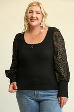 Load image into Gallery viewer, GiGio Black Top with Lace Puff Sleeves-FINAL SALE Top Gigio   
