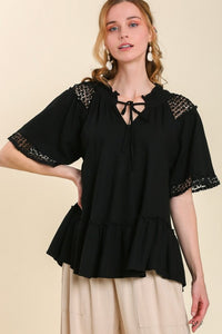 Umgee Top with Crochet Detail in Black Top Umgee   