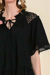 Umgee Top with Crochet Detail in Black FINAL SALE Top Umgee   
