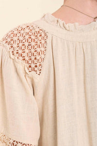 Umgee Top with Crochet Detail in Oatmeal Top Umgee   