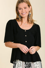 Load image into Gallery viewer, Umgee Linen Blend Top with Smocked Back in Black Top Umgee   
