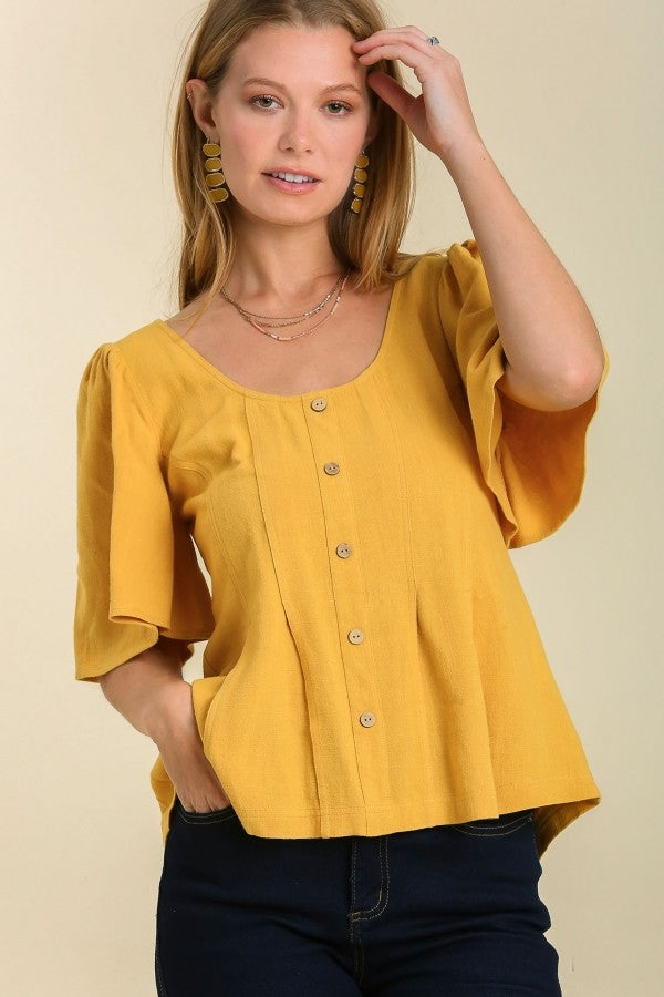 Umgee Linen Blend Top with Smocked Back in Honey FINAL SALE Top Umgee   