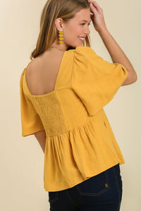 Umgee Linen Blend Top with Smocked Back in Honey Top Umgee   