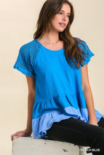 Load image into Gallery viewer, Umgee Tiered Top with Crochet Details in French Blue Top Umgee   
