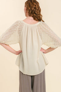 Umgee Top with Floral Applique Sleeves in Cream Top Umgee   