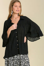 Load image into Gallery viewer, Umgee Sheer Bell Sleeved Collared Top in Black Top Umgee   
