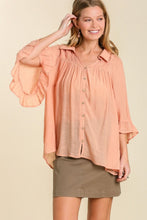Load image into Gallery viewer, Umgee Sheer Bell Sleeved Collared Top in Blush Top Umgee   
