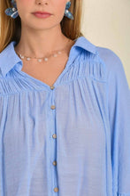 Load image into Gallery viewer, Umgee Sheer Bell Sleeved Collared Top in Periwinkle Top Umgee   
