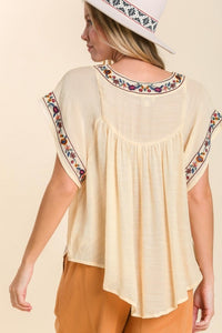 Umgee Top with Floral Embroidered Details in Natural Top Umgee   