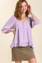 Load image into Gallery viewer, Umgee Linen Blend Top with Button and Frayed Details in Lavender Top Umgee   
