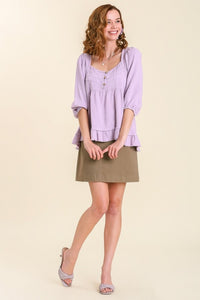 Umgee Linen Blend Top with Button and Frayed Details in Lavender Top Umgee   