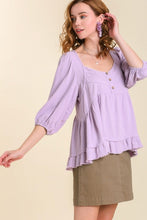 Load image into Gallery viewer, Umgee Linen Blend Top with Button and Frayed Details in Lavender Top Umgee   
