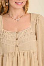 Load image into Gallery viewer, Umgee Linen Blend Top with Button and Frayed Details in Natural Top Umgee   
