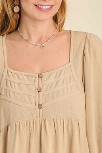 Umgee Linen Blend Top with Button and Frayed Details in Natural Top Umgee   