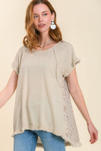 Load image into Gallery viewer, Umgee Top with Floral Applique Sleeves in Oatmeal Top Umgee   

