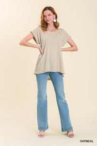 Umgee Top with Floral Applique Sleeves in Oatmeal Top Umgee   