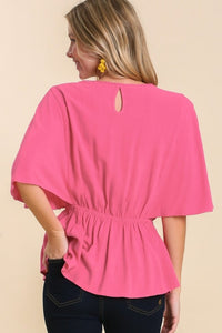 Umgee Linen Blend Top with Flower Embroidery in Hot Pink Top Umgee   