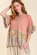 Load image into Gallery viewer, Umgee Boat Neck Top with Mixed Print in Rose Mix Top Umgee   
