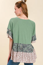 Load image into Gallery viewer, Umgee Boat Neck Top with Mixed Print in Sage Mix  Umgee   
