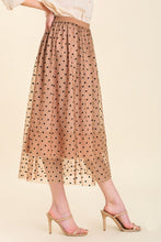 Load image into Gallery viewer, Umgee Velvet Polka Dot Patterned Mesh and Tulle Midi Skirt in Cappuccino Skirt Umgee   
