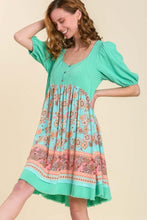 Load image into Gallery viewer, Umgee Solid and Floral Print Linen Blend Dress in Mint Mix Dress Umgee   
